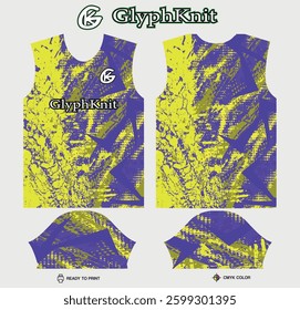 T-shirt sport jersey design template with abstract grunge halftone pattern background. Sport uniform in front view. Tshirt mock up for sport club. Vector Illustration