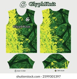 T-shirt sport jersey design template with abstract grunge halftone pattern background. Sport uniform in front view. Tshirt mock up for sport club. Vector Illustration