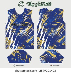 T-shirt sport jersey design template with abstract grunge halftone pattern background. Sport uniform in front view. Tshirt mock up for sport club. Vector Illustration