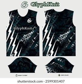 T-shirt sport jersey design template with abstract grunge halftone pattern background. Sport uniform in front view. Tshirt mock up for sport club. Vector Illustration