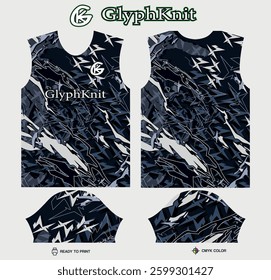 T-shirt sport jersey design template with abstract grunge halftone pattern background. Sport uniform in front view. Tshirt mock up for sport club. Vector Illustration