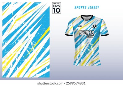 T-shirt sport jersey design template with abstract geometric grunge line halftone pattern background. Sport uniform in front view. Tshirt mock up for sport club. Vector Illustration