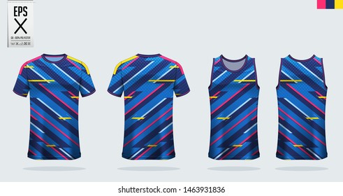 T-shirt sport mockup template design for soccer jersey, football kit, tank top for basketball jersey and running singlet. Sport uniform in front view and back view.  Vector Illustration.