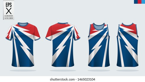 T-shirt sport mockup template design for soccer jersey, football kit, tank top for basketball jersey and running singlet. Sport uniform in front view and back view.  Vector Illustration.