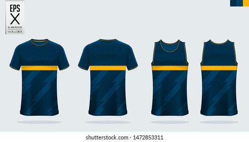 T-shirt sport mockup template design for soccer jersey, football kit, tank top for basketball jersey and running singlet. Sport uniform in front view and back view.  Vector Illustration.