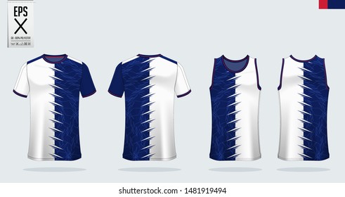 T-shirt sport mockup template design for soccer jersey, football kit, tank top for basketball jersey and running singlet. Sport uniform in front view and back view.  Vector Illustration.