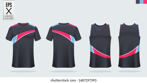 T-shirt sport mockup template design for soccer jersey, football kit, tank top for basketball jersey and running singlet. Sport uniform in front view and back view.  Vector Illustration.