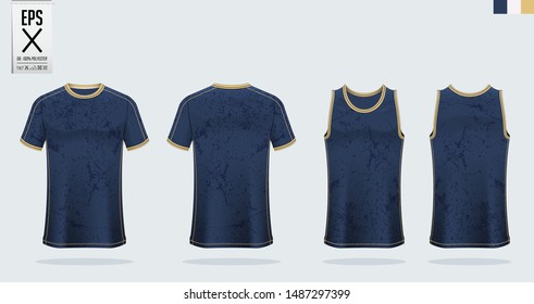 T-shirt sport mockup template design for soccer jersey, football kit, tank top for basketball jersey and running singlet. Sport uniform in front view and back view.  Vector Illustration.