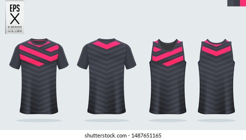 T-shirt sport mockup template design for soccer jersey, football kit, tank top for basketball jersey and running singlet. Sport uniform in front view and back view.  Vector Illustration.