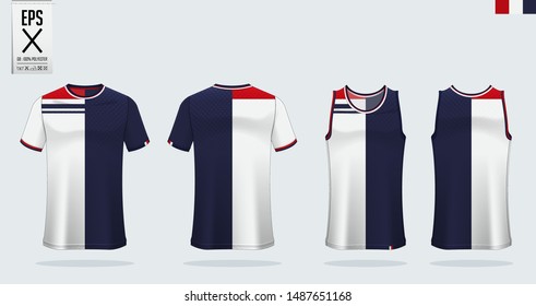 T-shirt sport mockup template design for soccer jersey, football kit, tank top for basketball jersey and running singlet. Sport uniform in front view and back view.  Vector Illustration.