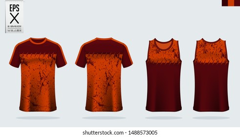 T-shirt sport mockup template design for soccer jersey, football kit, tank top for basketball jersey and running singlet. Sport uniform in front view, back view. Textile pattern. Vector Illustration.