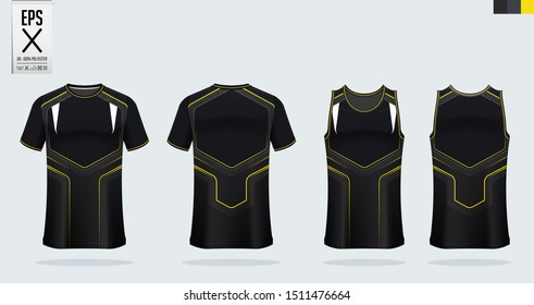 T-shirt sport mockup template design for soccer jersey, football kit, tank top for basketball jersey and running singlet. Sport uniform in front view and back view.  Vector Illustration.