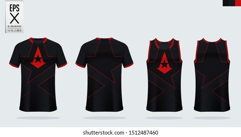 T-shirt sport mockup template design for soccer jersey, football kit, tank top for basketball jersey and running singlet. Sport uniform in front view and back view.  Vector Illustration.