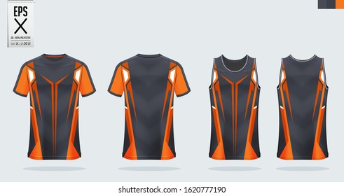 T-shirt sport mockup template design for soccer jersey, football kit. Tank top for basketball jersey and running singlet. Sport uniform in front view and back view.  Vector art Illustration.