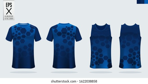 T-shirt sport mockup template design for soccer jersey, football kit. Tank top for basketball jersey and running singlet. Sport uniform in front view and back view.  Vector art Illustration.