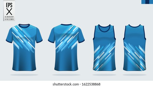 T-shirt sport mockup template design for soccer jersey, football kit. Tank top for basketball jersey and running singlet. Sport uniform in front view and back view.  Vector art Illustration.