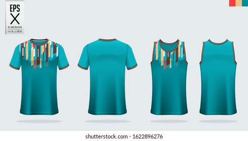 T-shirt sport mockup template design for soccer jersey, football kit. Tank top for basketball jersey and running singlet. Sport uniform in front view and back view.  Vector art Illustration.