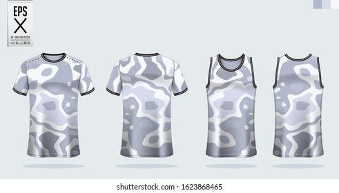 T-shirt sport mockup template design for soccer jersey, football kit. Tank top for basketball jersey and running singlet. Sport uniform in front view and back view.  Vector art Illustration.