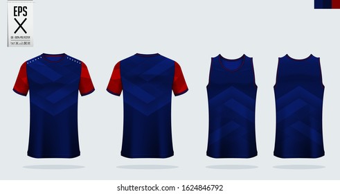 T-shirt sport mockup template design for soccer jersey, football kit. Tank top for basketball jersey and running singlet. Sport uniform in front view and back view.  Vector art Illustration.