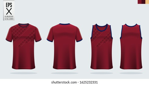 T-shirt sport mockup template design for soccer jersey, football kit. Tank top for basketball jersey and running singlet. Sport uniform in front view and back view.  Vector art Illustration.