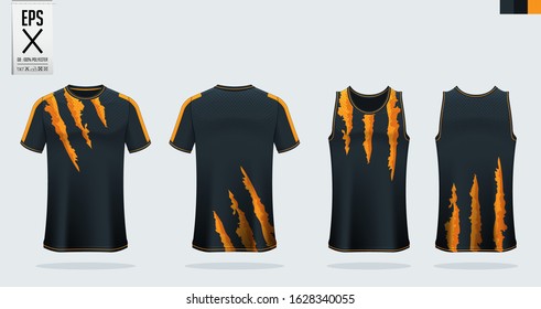 T-shirt sport mockup template design for soccer jersey, football kit. Tank top for basketball jersey and running singlet. Sport uniform in front view and back view.  Vector art Illustration.