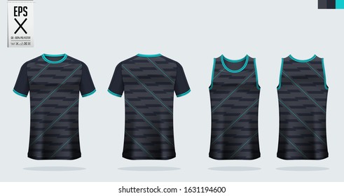 T-shirt sport mockup template design for soccer jersey, football kit. Tank top for basketball jersey and running singlet. Sport uniform in front view and back view.  Vector art Illustration.