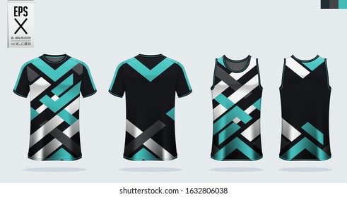 T-shirt sport mockup template design for soccer jersey, football kit. Tank top for basketball jersey and running singlet. Sport uniform in front view and back view.  Vector art Illustration.