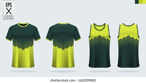 T-shirt sport mockup template design for soccer jersey, football kit. Tank top for basketball jersey and running singlet. Sport uniform in front view and back view.  Vector art Illustration.