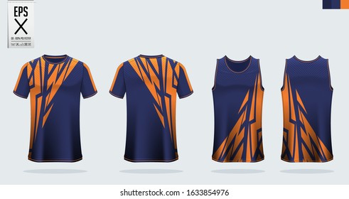 T-shirt sport mockup template design for soccer jersey, football kit. Tank top for basketball jersey and running singlet. Sport uniform in front view and back view.  Vector art Illustration.