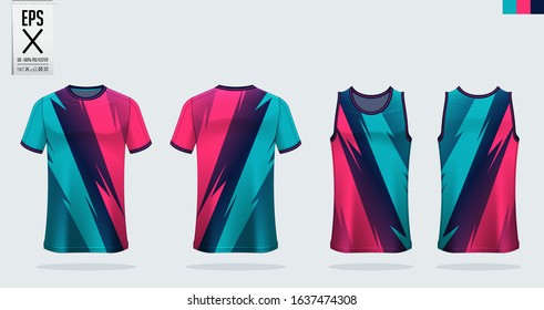 T-shirt sport mockup template design for soccer jersey, football kit. Tank top for basketball jersey and running singlet. Sport uniform in front view and back view.  Vector art Illustration.