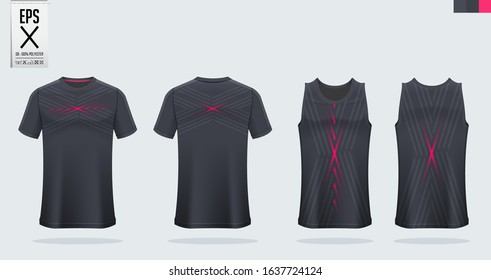 T-shirt sport mockup template design for soccer jersey, football kit. Tank top for basketball jersey and running singlet. Sport uniform in front view and back view.  Vector art Illustration.