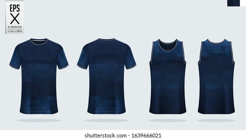 T-shirt sport mockup template design for soccer jersey, football kit. Tank top for basketball jersey and running singlet. Sport uniform in front view and back view.  Vector art Illustration.