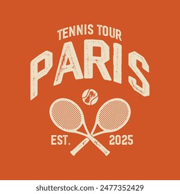 T-shirt sport stamp graphic, Tennis tour wear typography emblem Paris, France vintage tee print, sport apparel design shirt graphic print