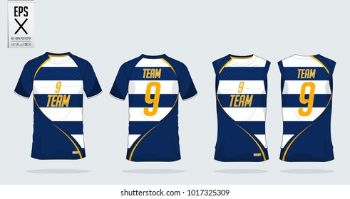 T-shirt modelo de design de esporte para camisa de futebol, kit de futebol e regata para camisa de basquete. Uniforme esportivo na vista frontal e vista traseira. Camisa esportiva simula para o clube esportivo. Ilustração vetorial.