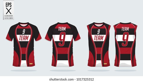 T-shirt sport template design for soccer jersey, football kit and tank top for basketball jersey. Sport uniform in front view and back view. Sport shirt mock up for sport club. Vector Illustration.