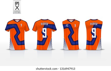 T-shirt sport template design for soccer jersey, football kit and tank top for basketball jersey. Sport uniform in front and back view. Sport shirt mock up for sport club. Vector Illustration.