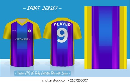 T-shirt sport template design for soccer jersey, football kit fot basketball, badminton jersey. Sport uniform in front and back view. Sport shirt mock up for sport club. Vector Illustration.