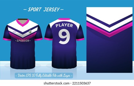 T-shirt sport template design for soccer jersey, football kit or basketball, badminton jersey. Sport uniform in front and back view. Sport shirt mock up for sport club. Vector Illustration.