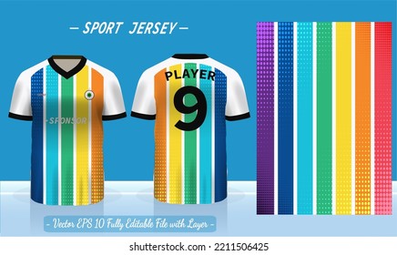 T-shirt sport template design for soccer jersey, football kit or basketball, badminton jersey. Sport uniform in front and back view. Sport shirt mock up for sport club. Vector Illustration.