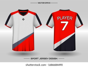 T-shirt sport vector design template, Soccer jersey mockup for football club. uniform front and back view. Clothing for Men adult. Can use for printing, branding logo team, squad, match event