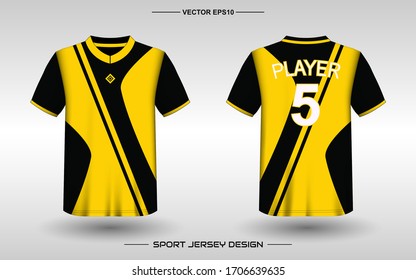 T-shirt sport vector design template, Soccer jersey mockup for football club. uniform front and back view. Clothing Men adult. Can use for printing, branding logo team, squad, match event, tournament