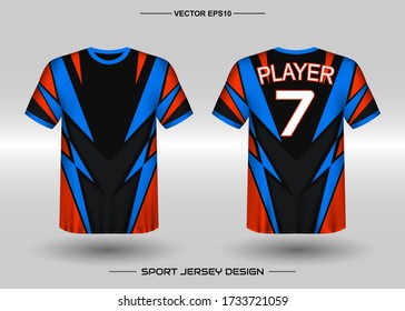 T-shirt sport vector design template, Soccer jersey mockup for football club. uniform front and back view. Clothing for Men adult. Can use for printing, branding logo team, squad, match event