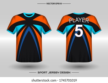 T-shirt sport vector design template, Soccer jersey mockup for football club. uniform front and back view. Clothing Men adult. Can use for printing, branding logo team, squad, match event, tournament