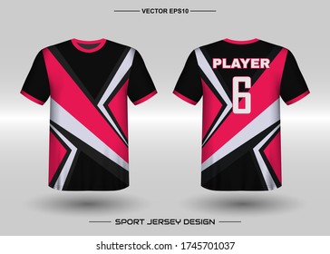 T-shirt sport vector design template, Soccer jersey mockup for football club. uniform front and back view. Clothing Men adult. Can use for printing, branding logo team, squad, match event, tournament