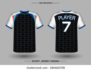 T-shirt sport vector design template, Soccer jersey mockup for football club. uniform front and back view. Clothing Men adult. Can use for printing, branding logo team, squad, match event, tournament