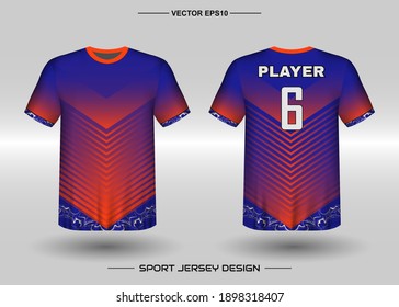 T-shirt sport vector design template, Soccer jersey mockup for football club. uniform front and back view. Clothing Men adult. Can use for printing, branding logo team, squad, match event, tournament