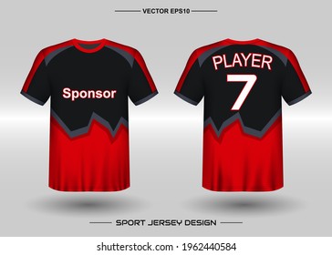 T-shirt sport vector design template, Soccer jersey mockup for football club. uniform front and back view. Clothing Men adult. Can use for printing, branding logo team, squad, match event, tournament