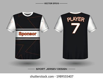 T-shirt sport vector design template, Soccer jersey mockup for football club. uniform front and back view. Clothing Men adult. Can use for printing, branding logo team, squad, match event, tournament