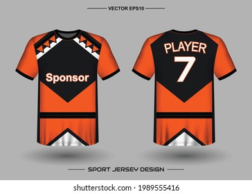 T-shirt sport vector design template, Soccer jersey mockup for football club. uniform front and back view. Clothing Men adult. Can use for printing, branding logo team, squad, match event, tournament
