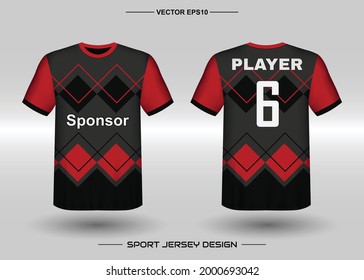 T-shirt sport vector design template, Soccer jersey mockup for football club. uniform front and back view. Clothing Men adult. Can use for printing, branding logo team, squad, match event, tournament